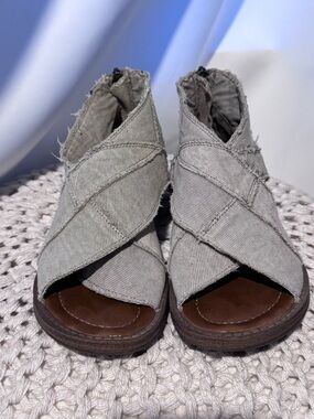 Blowfish - Distressed, Light Denim, Open-Toe, Zip Back Sandal